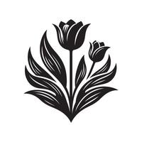 Flat Tulip Black Silhouette on White Background vector