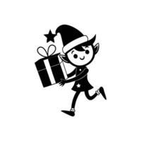 Tiny Elf Carrying Tall Gift with Star-Shaped Wrapping vector