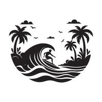 Surfing Wave Silhouette on White Background vector