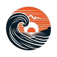 Minimalist Sunset Wave Silhouette Design on White Background vector