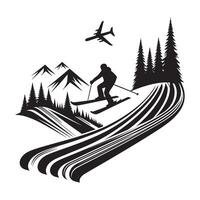Minimalist Ski Slope Silhouette on White Background Design vector