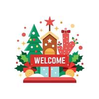 Flat Holiday Welcome Sign Silhouette Christmas Decoration Design vector