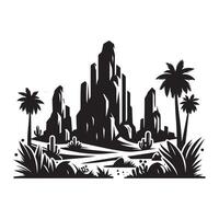 Flat Black Silhouette of Desert Rock on White Background vector
