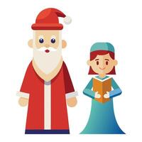 Black Silhouette of Angel and Santa Figurine on White Festive Art vector