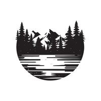 Frozen Lake Minimalist Black Silhouette Design on White Background vector