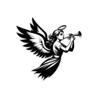 Graceful Angel Playing Trumpet with Halo and Detailed Wings vector