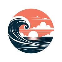 Sunset Wave Silhouette on White Background vector