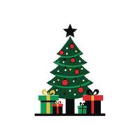 Christmas Tree with Gift Boxes Neatly Stacked at Its Base vector