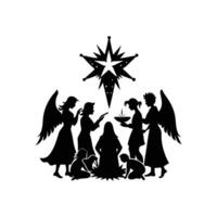 Angels Surrounding the Nativity with a Glowing Star vector