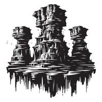 Flat Black Silhouette of Eroded Formation on White Background vector
