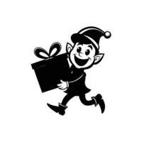 Elf Carrying Large Gift Box with a Cheerful Expression vector