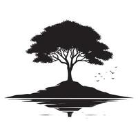 Minimalist Artwork of Lone Tree Silhouette on White Background vector