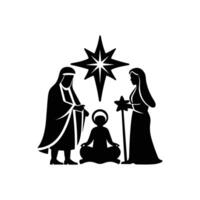 Simple Nativity Design Showing Holy Family with Radiant Star vector