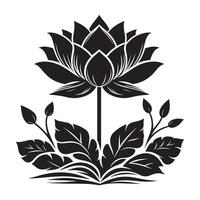 Flat Black Silhouette of Lotus Flower Minimalist Design on White Background vector