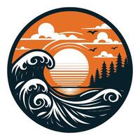 Flat Black Silhouette of Sunset Wave on White Background vector