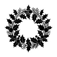 Circular Christmas Wreath Black Silhouette vector