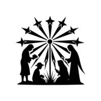 Silhouette of Nativity Scene with Radiant Beams from Star vector