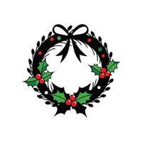 Ribbon Wrapped Wreath with Delicate Holly Accents vector