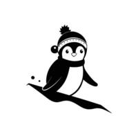 Penguin with Earflap Hat Sliding on a Snowy Slope vector