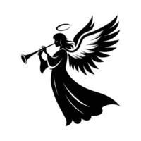 Angel Blowing Trumpet with Flowing Robes and Radiant Light vector