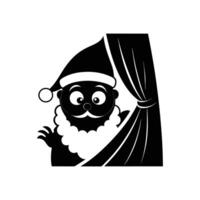 Santa Claus Peeking Behind Curtain in a Playful Holiday Scene vector