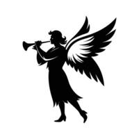 Angel Silhouette with Trumpet Pointed Toward Sky in Majestic Scene vector