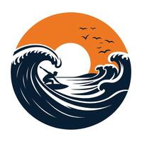 Minimalist Surfing Wave Silhouette Design on White Background vector