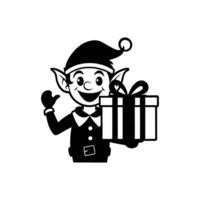 Elf Holding Oversized Gift with Both Hands in Joyful Pose vector