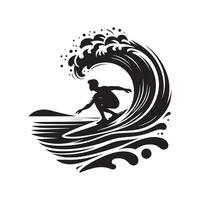 Surfing Silhouette on Wave on White Background vector