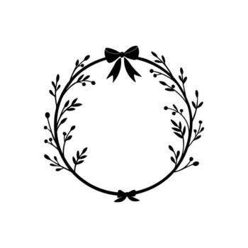 Wreath with Thin Branches and Small Bow in Minimalist Design vector