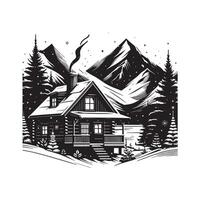 Winter Cabin Silhouette on White Background vector