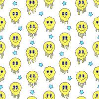 Seamless pattern with yellow melting emoticons on white background. vector