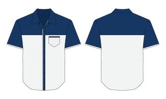 Short sleeve work uniform mockup front and back view vector