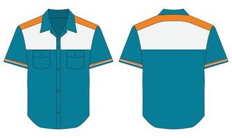 Formal work shirt mockup with button down collar, front and back view vector