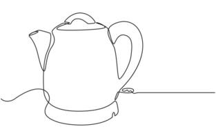 continuous one line drawing of a kettle vector