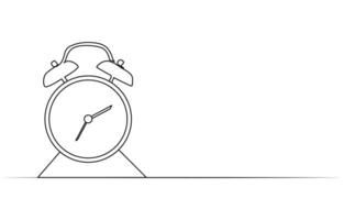 Continuous one line drawing clock icon with doodle hand drawn style vector