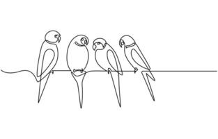 Continuous one line drawing of cute parrot bird with long tail for logo identity vector