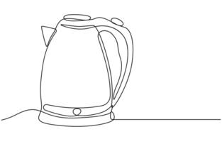 one continuous line drawing of kettle isolated on white background vector