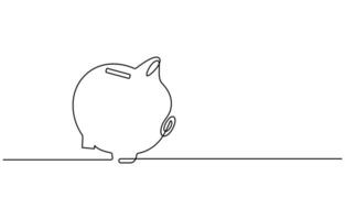 Continuous line drawing of piggy ban vector