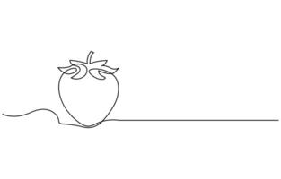 Single continuous line drawing of organic strawberry vector