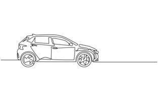 One single continuous line drawing of old vintage car vector