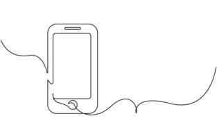 Mobile phone touch screen gadget modern technology design one sketch outline drawing vector