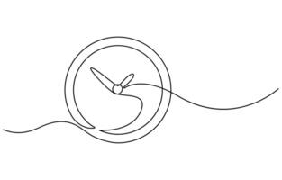 Continuous one line drawing clock icon vector