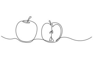 Continuous one single line art drawing of apples icon organic food vector