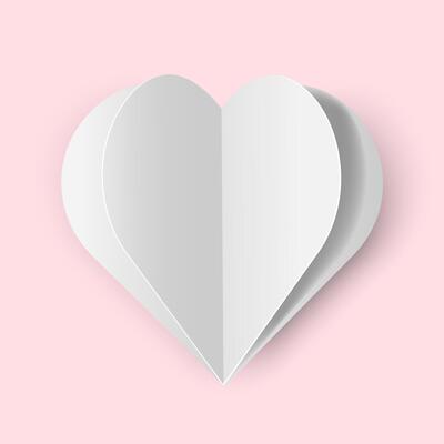 White Gadient Papercut Heart Isolated on pink Background. Paper Origami Love Symbol. Design Element for Valentine's, Mother's, Women's Day card, Poster, Web, banner. 3D Icon