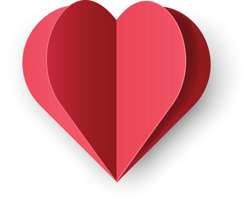 Red Gadient Papercut Heart Isolated on Transparent Background. Paper Origami Love Symbol. Design Element for Valentine's, Mother's, Women's Day card, Poster, Web, banner. 3D Icon