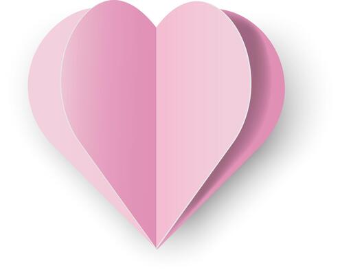 Pink Gadient Papercut Heart Isolated on Transparent Background. Paper Origami Love Symbol. Design Element for Valentine's, Mother's, Women's Day card, Poster, Web, banner. 3D Icon