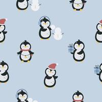 Seamless pattern with cute penguins. Flat background. Winter design. Creative texture for fabric, wrapping, textile, wallpaper, apparel. vector