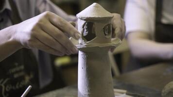 Crafting a stunning and impressive Tower Artistic Clay Work in Progress, alive with creativity. Stock Clip photo