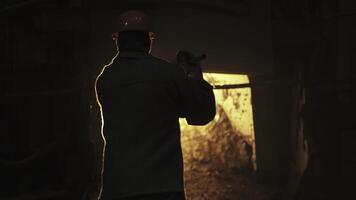 A skilled steelworker is operating a furnace in a bustling and dynamic industrial setting. Stock Clip photo